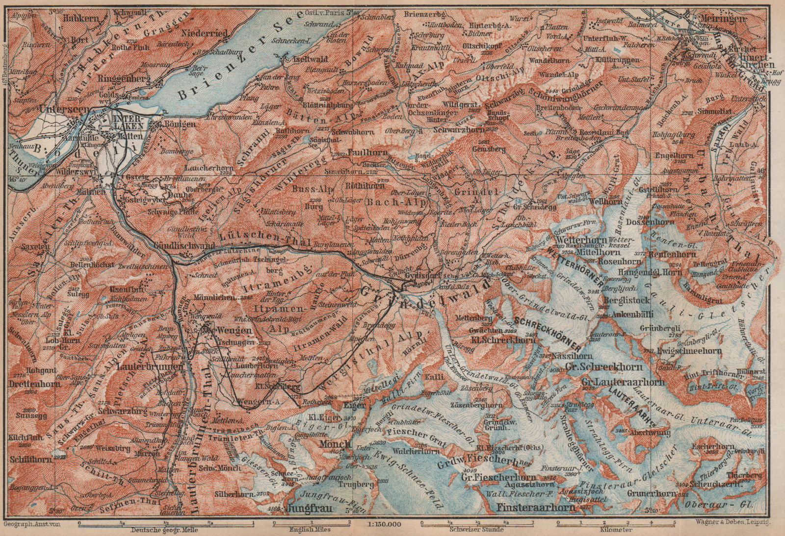 GRINDELWALD environs. Wengen Mürren Jungfrau Wetterhorn Interlaken 1899 map